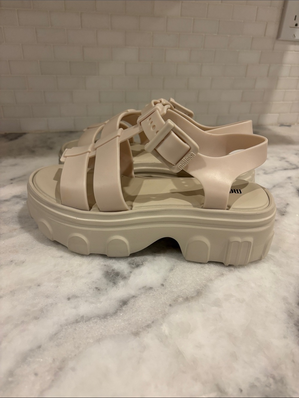 Melissa Cream Chunky Platform Strappy Sandals NWOT